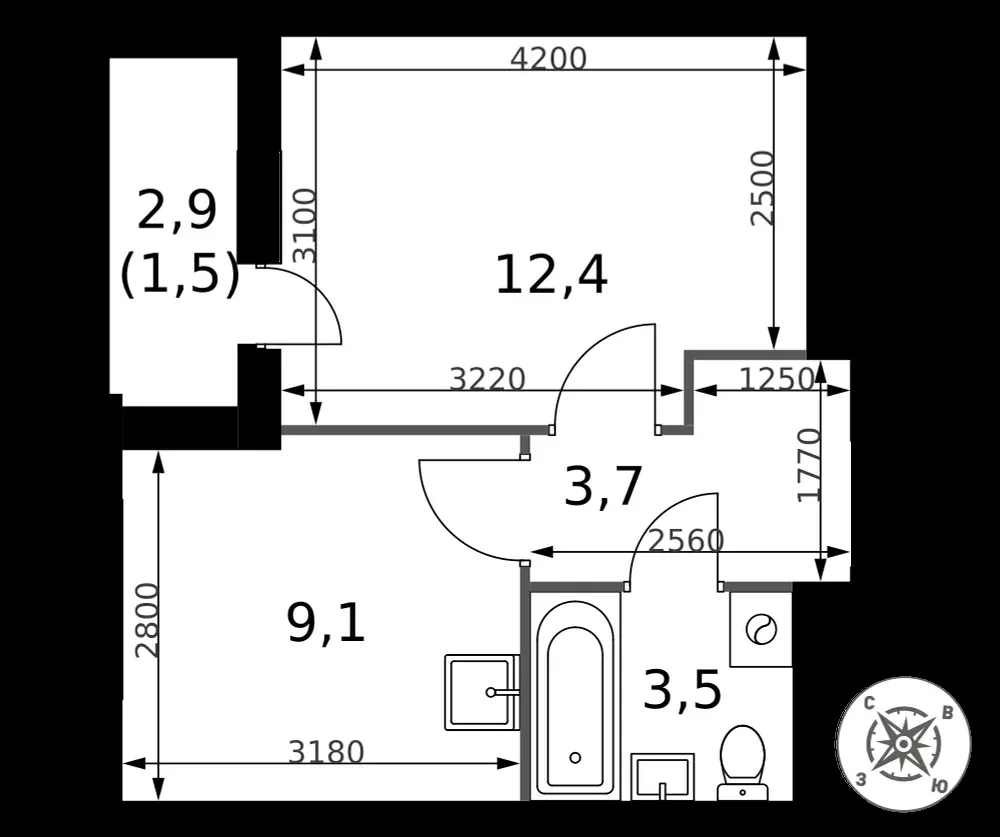 1-комнатная, 30,2 м² — 9 059 154 ₽