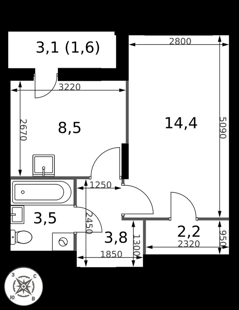 1-комнатная, 34 м² — 7 935 464 ₽