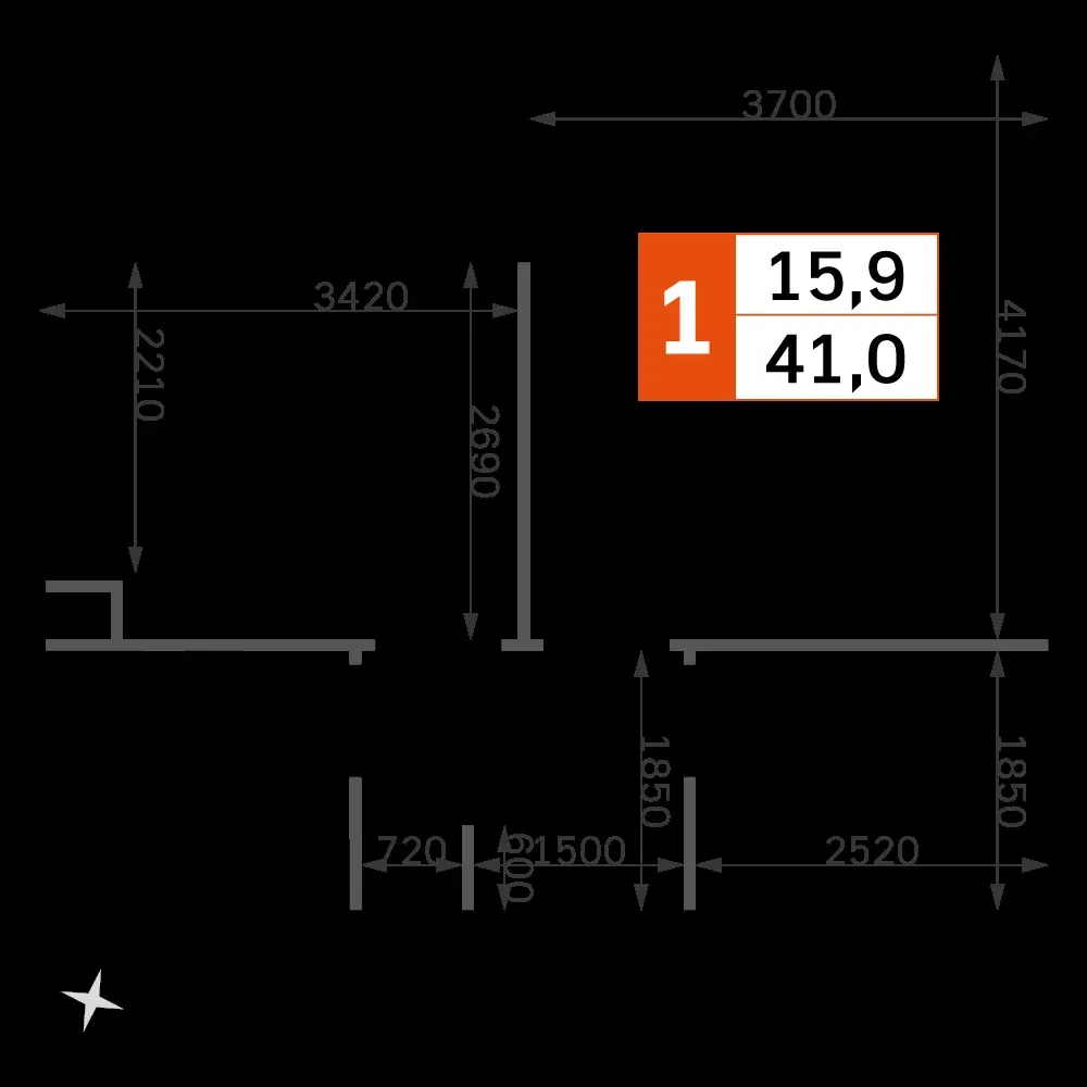1-комнатная, 39 м² — 20 609 160 ₽