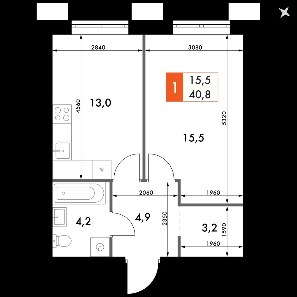 1-комнатная, 40,8 м² — 8 399 510 ₽
