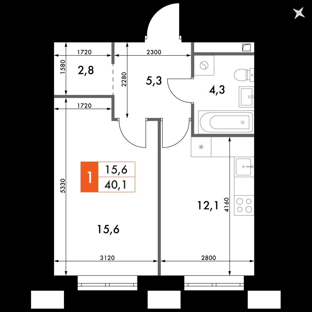 1-комнатная, 40,1 м² — 8 451 691 ₽