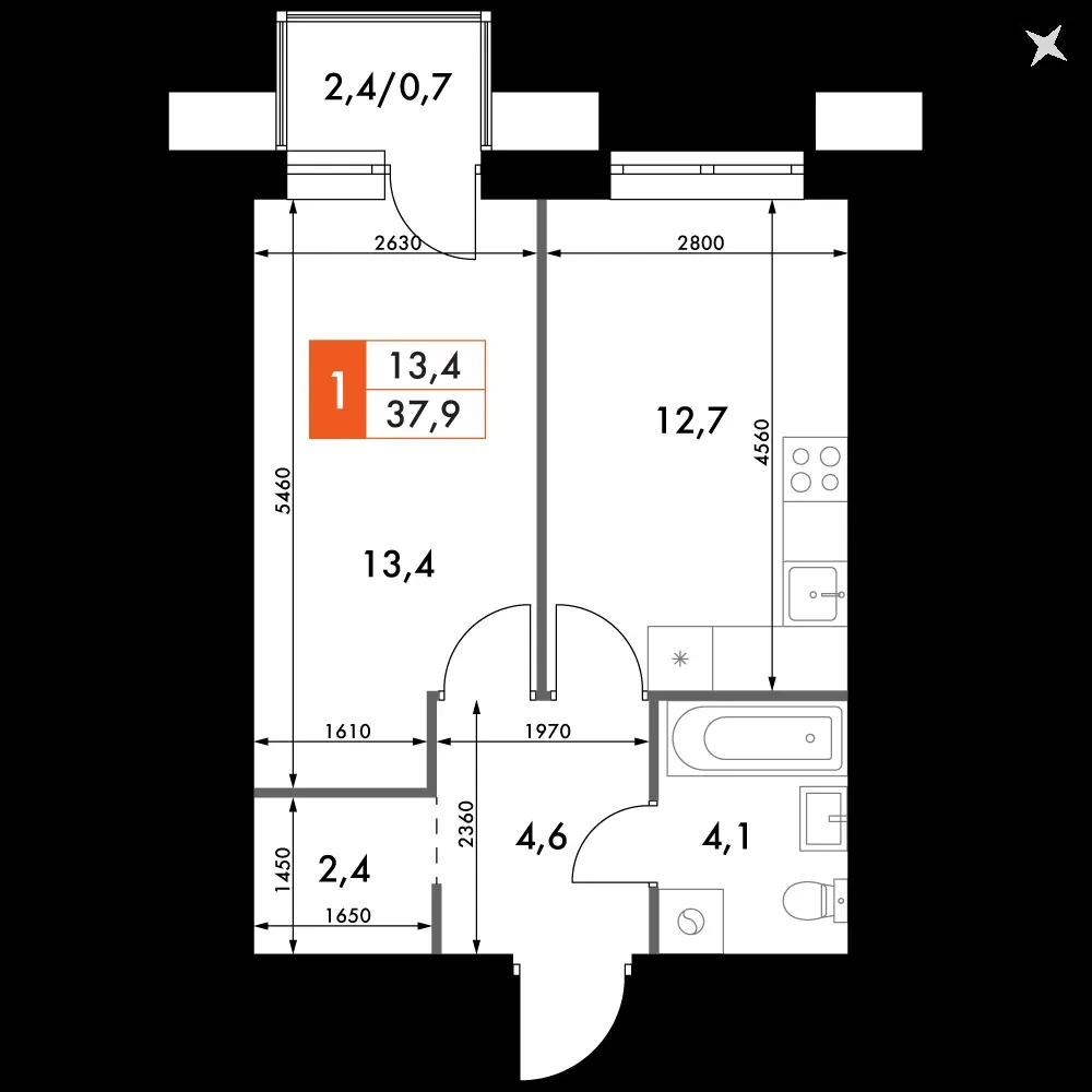 1-комнатная, 37,9 м² — 8 101 410 ₽