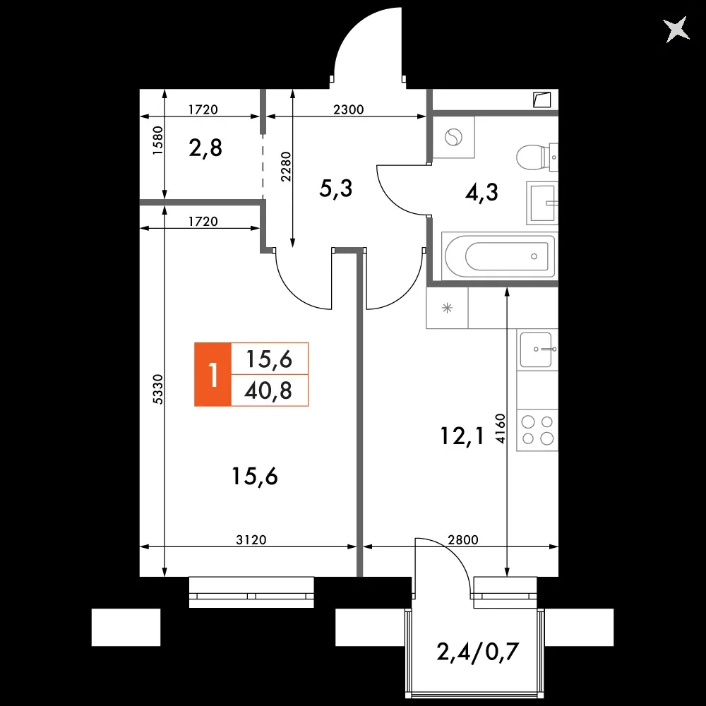 1-комнатная, 40,8 м² — 8 690 006 ₽