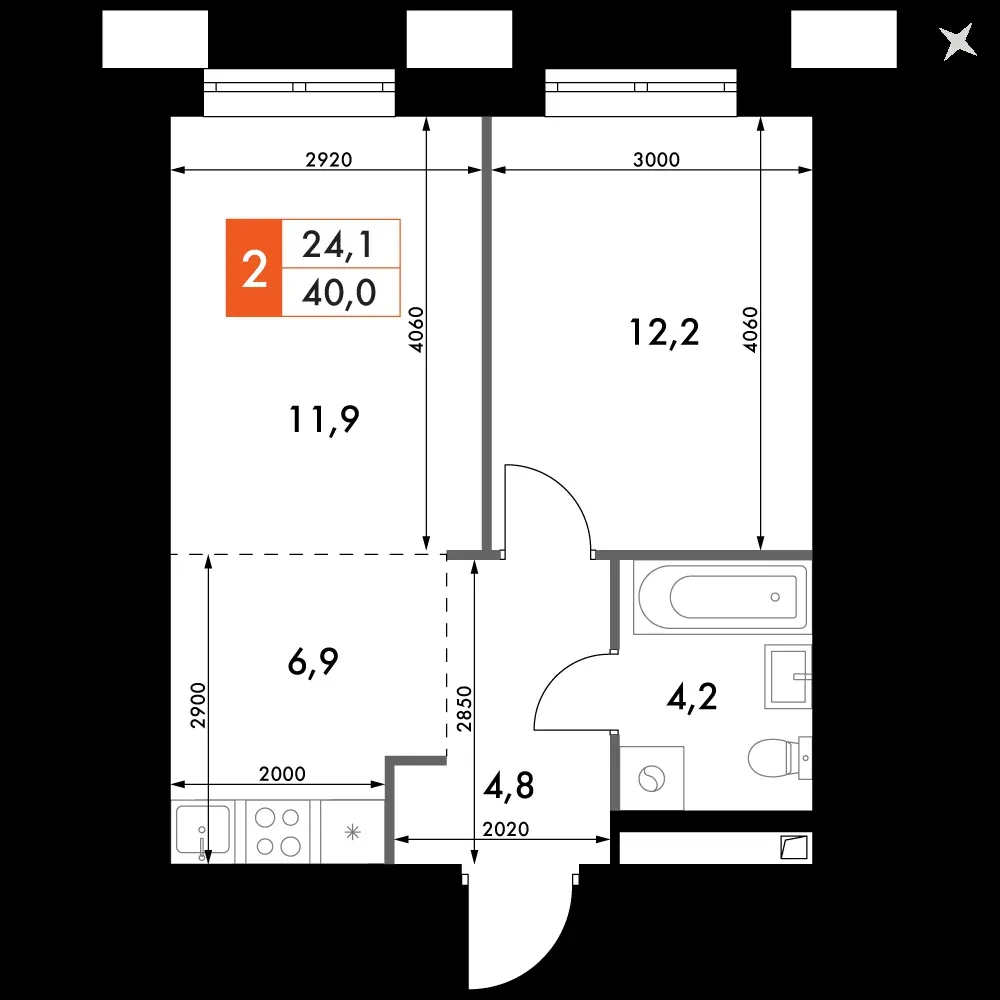 2-комнатная, 40 м² — 7 963 044 ₽