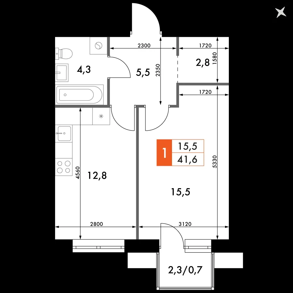 1-комнатная, 41,6 м² — 8 965 288 ₽