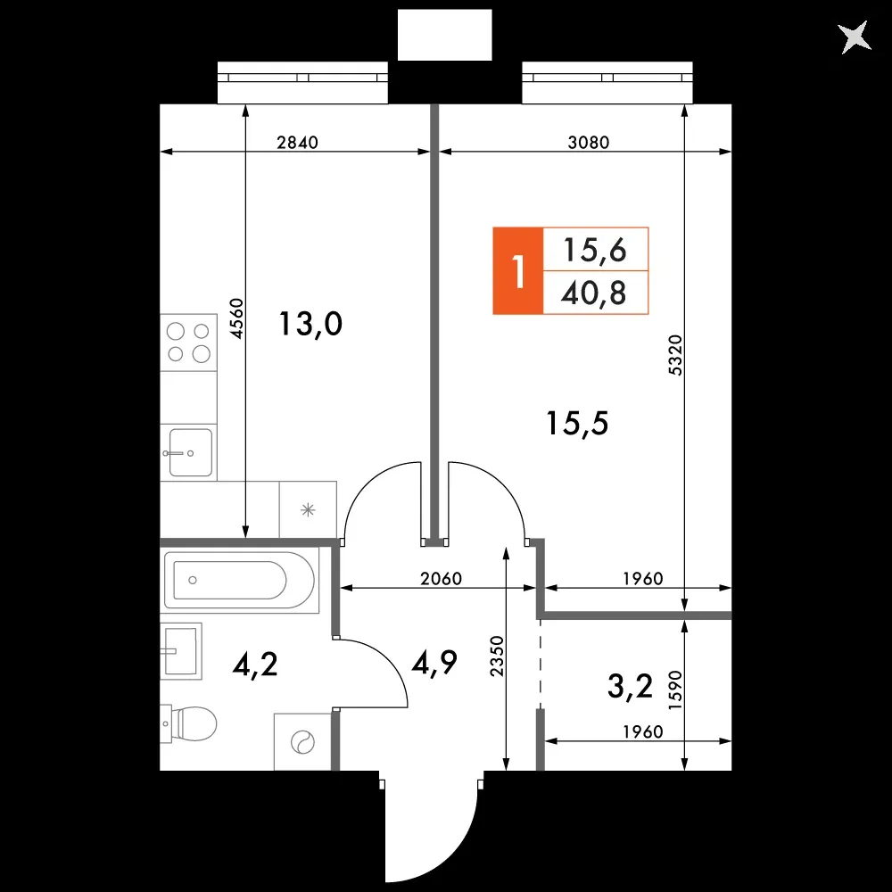 1-комнатная, 40,8 м² — 8 315 993 ₽