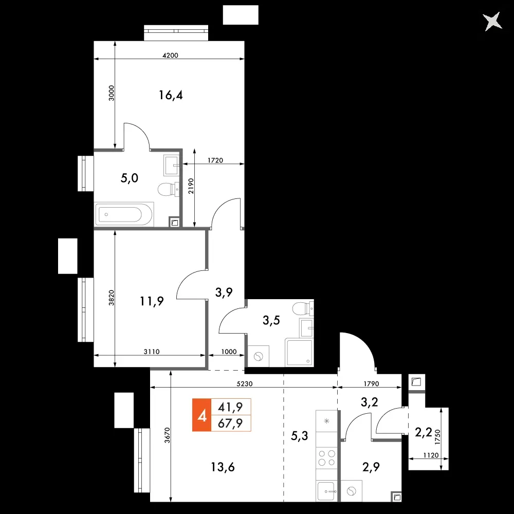 3-комнатная, 67,9 м² — 12 947 523 ₽