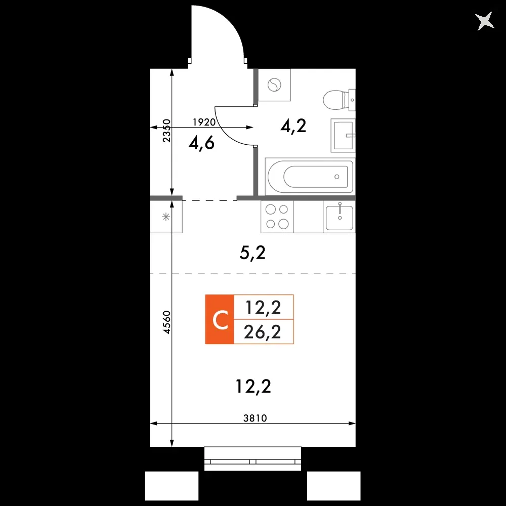 Студия, 26,2 м² — 6 047 919 ₽