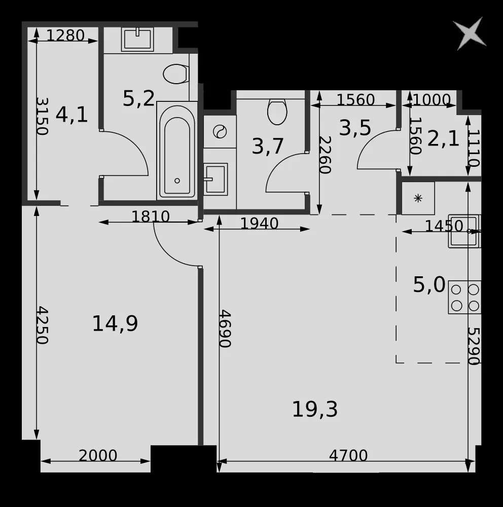 2-комнатная, 57,8 м² — 31 255 755 ₽