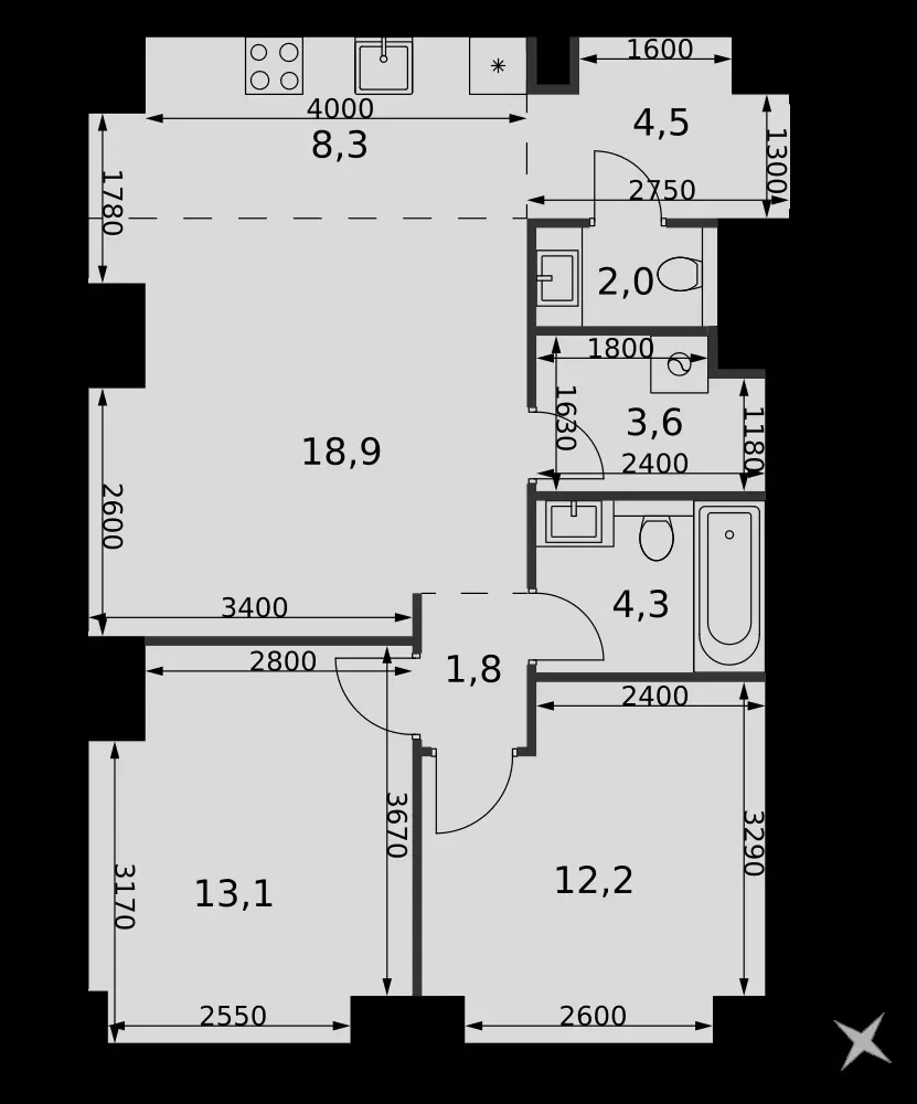 3-комнатная, 68,7 м² — 36 567 980 ₽