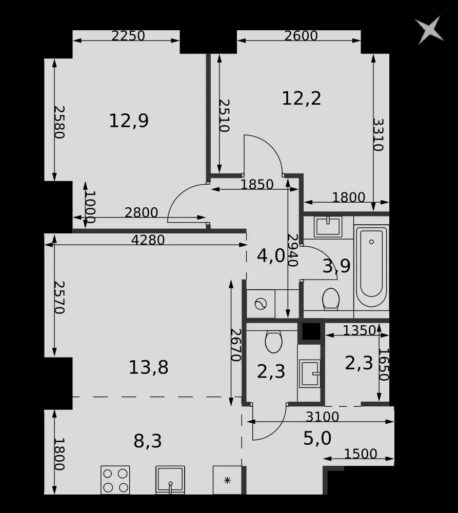 3-комнатная, 64,7 м² — 38 349 955 ₽