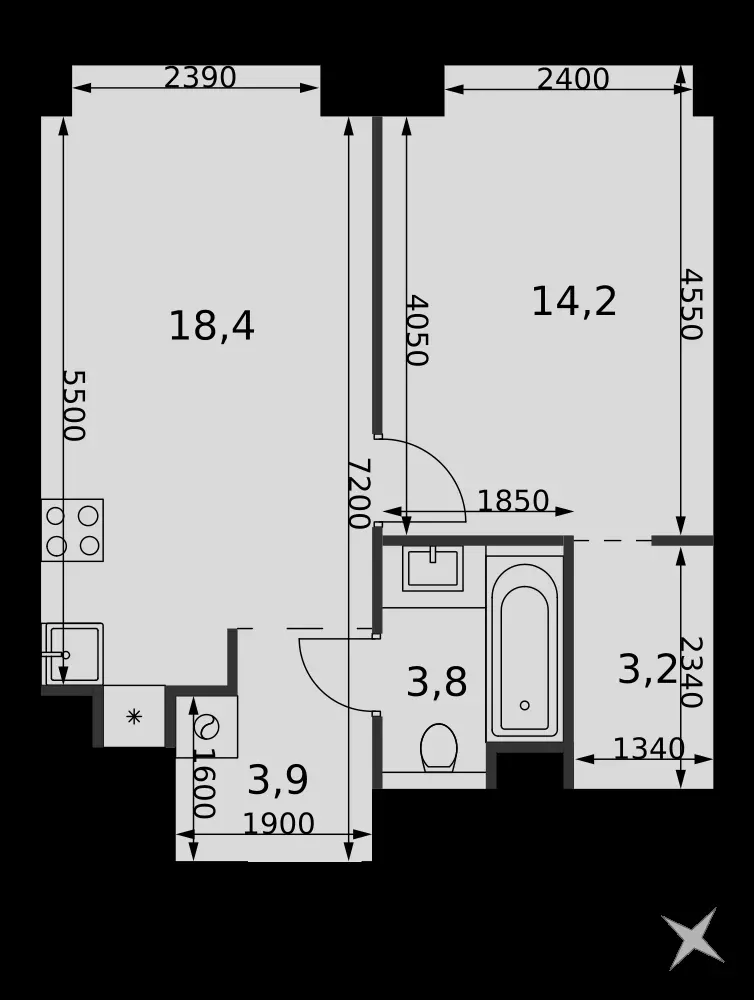 1-комнатная, 43,5 м² — 29 013 848 ₽