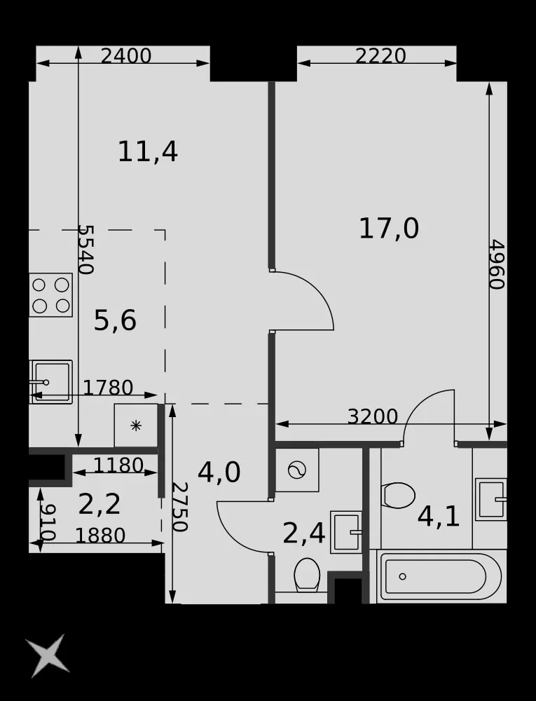 2-комнатная, 46,7 м² — 29 884 124 ₽