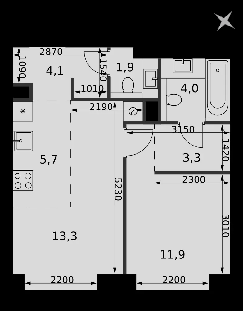 2-комнатная, 44,2 м² — 27 721 665 ₽