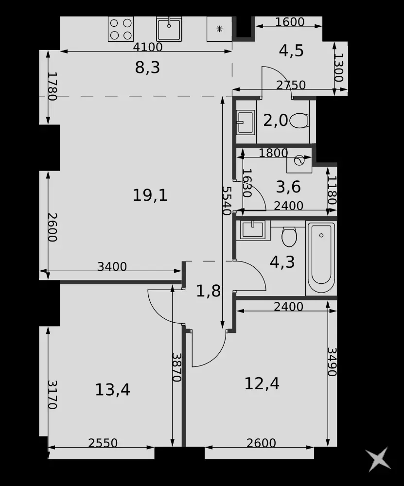 3-комнатная, 69,4 м² — 36 940 579 ₽