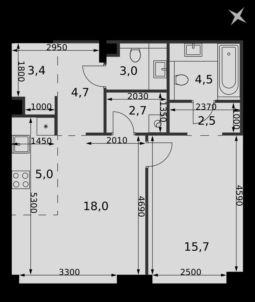 2-комнатная, 59,5 м² — 32 005 615 ₽