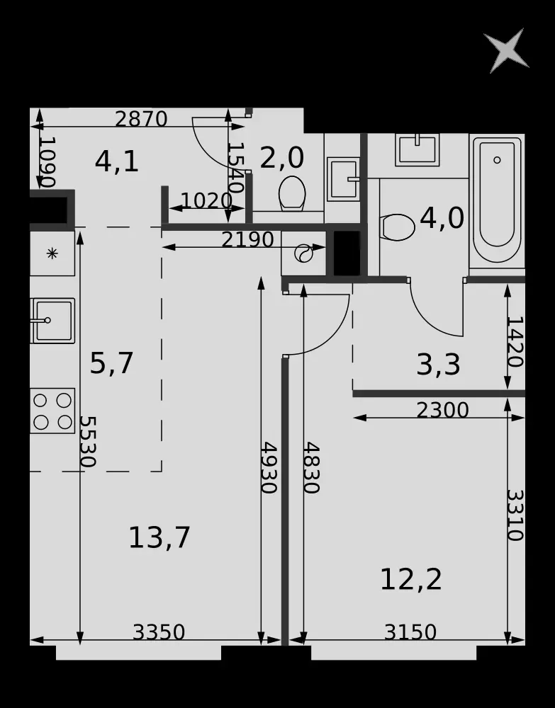 2-комнатная, 45 м² — 28 939 478 ₽
