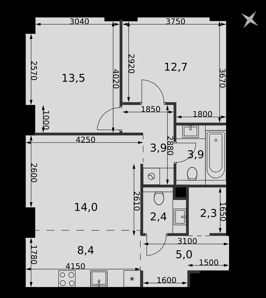 3-комнатная, 66,1 м² — 42 879 070 ₽