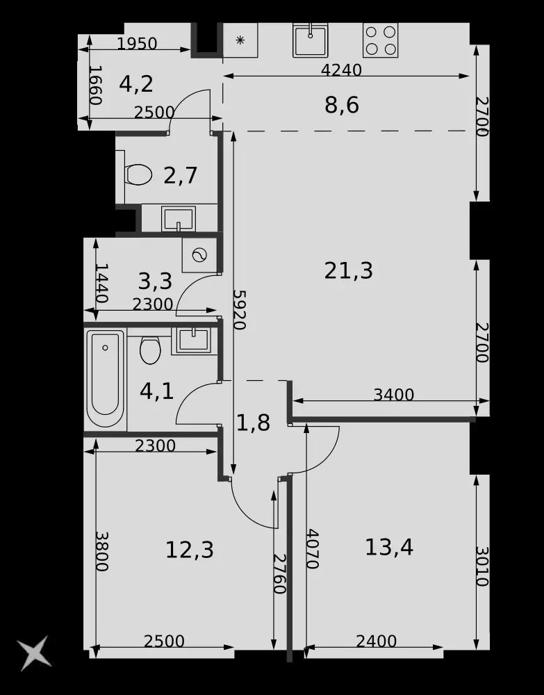 3-комнатная, 71,7 м² — 40 964 289 ₽