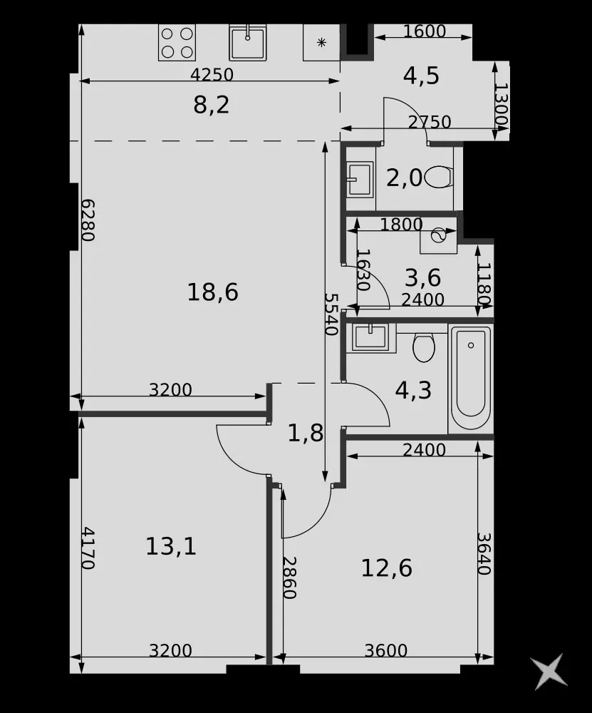 3-комнатная, 68,7 м² — 39 314 262 ₽