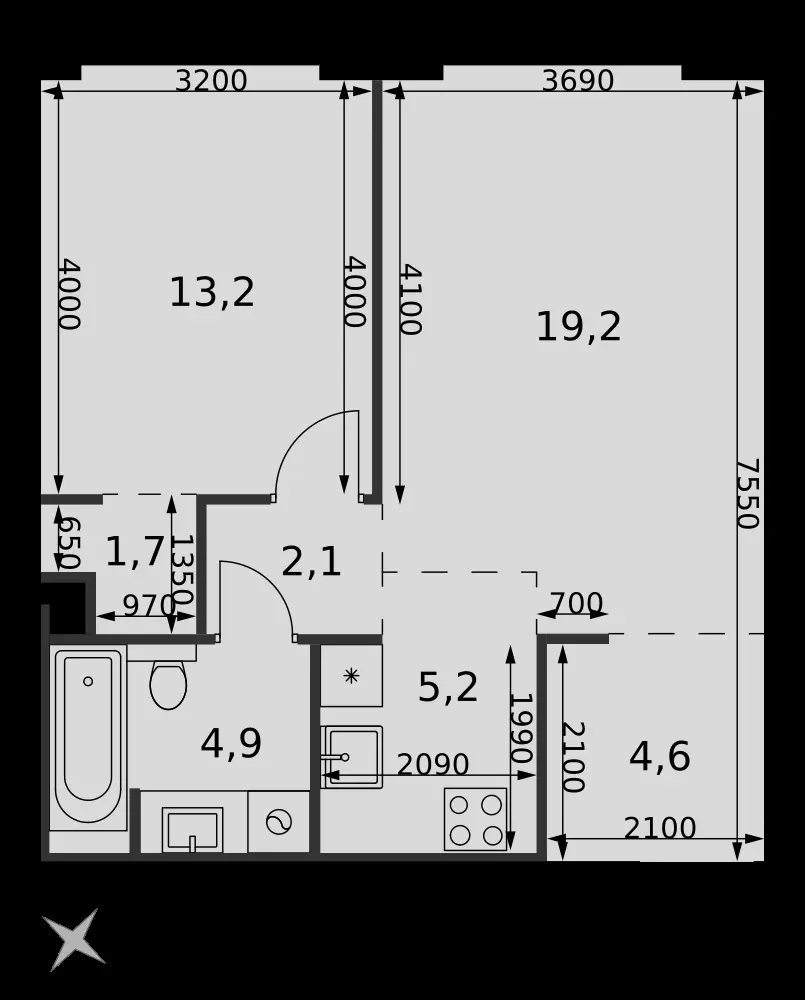2-комнатная, 50,9 м² — 31 278 763 ₽