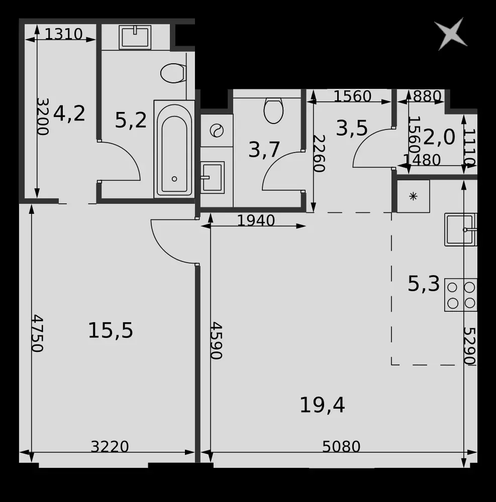 2-комнатная, 58,8 м² — 32 594 281 ₽
