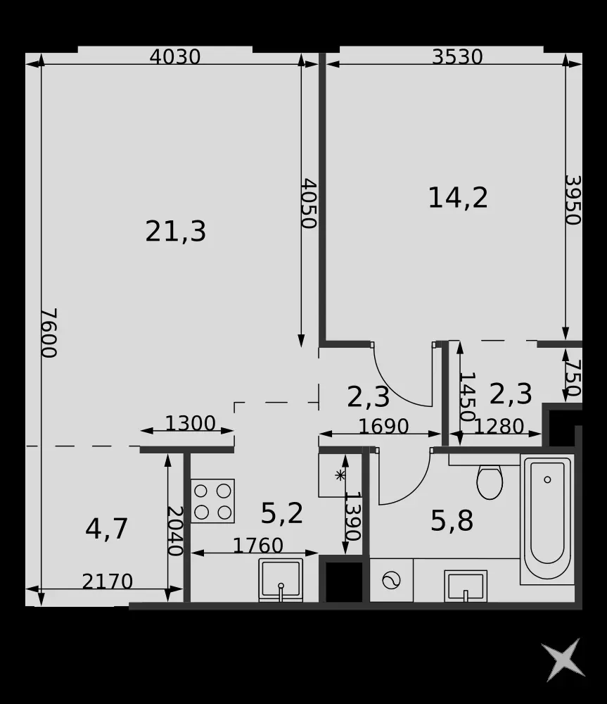 2-комнатная, 55,8 м² — 33 336 957 ₽