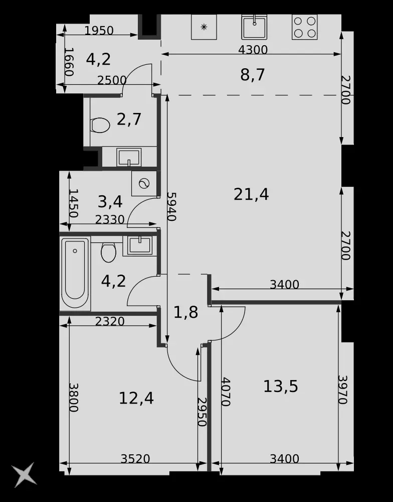 3-комнатная, 72,3 м² — 43 227 736 ₽