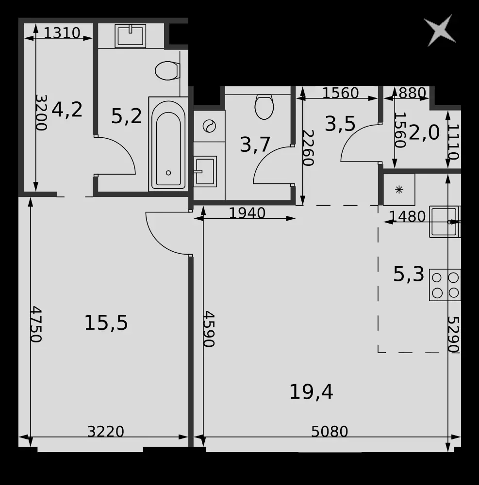 2-комнатная, 58,8 м² — 33 195 070 ₽