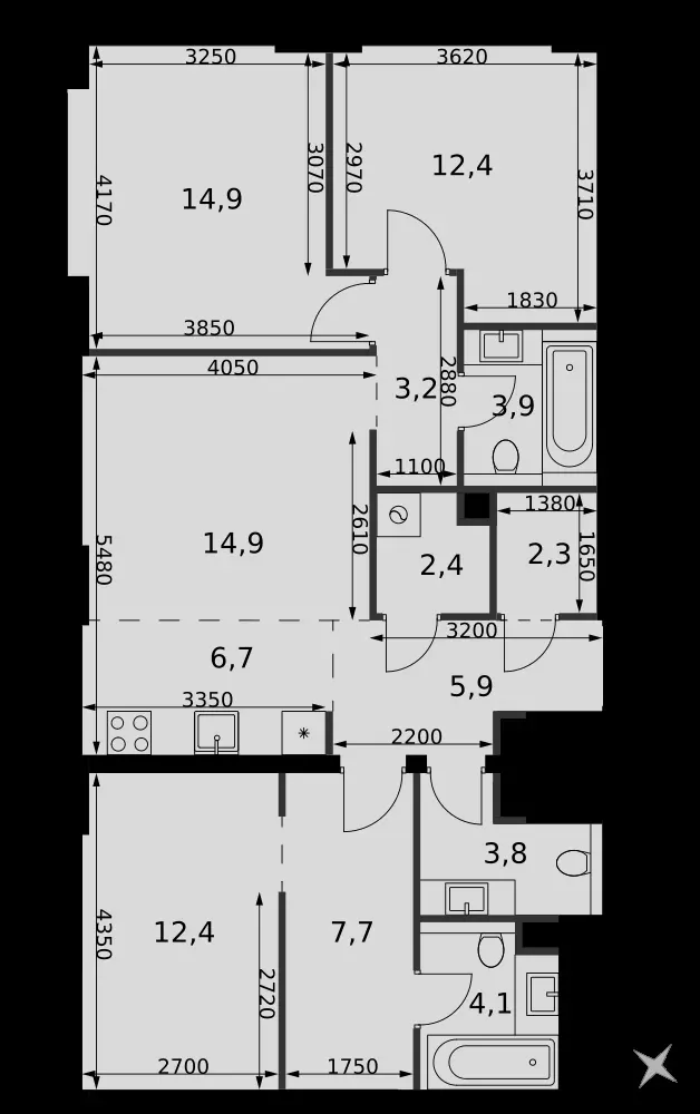 4-комнатная, 94,6 м² — 81 329 134 ₽