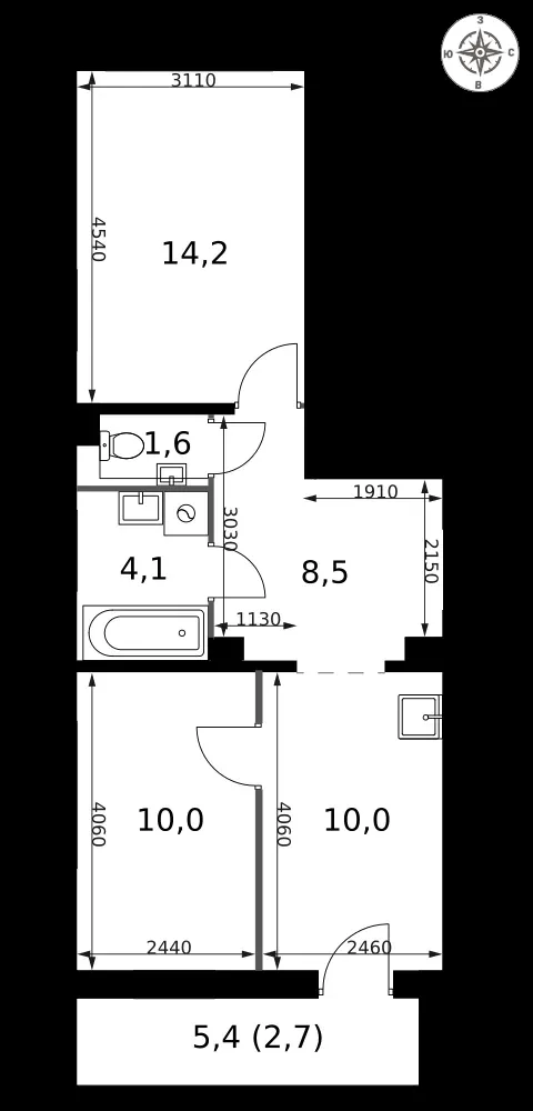 2-комнатная, 51,1 м² — 21 588 728 ₽