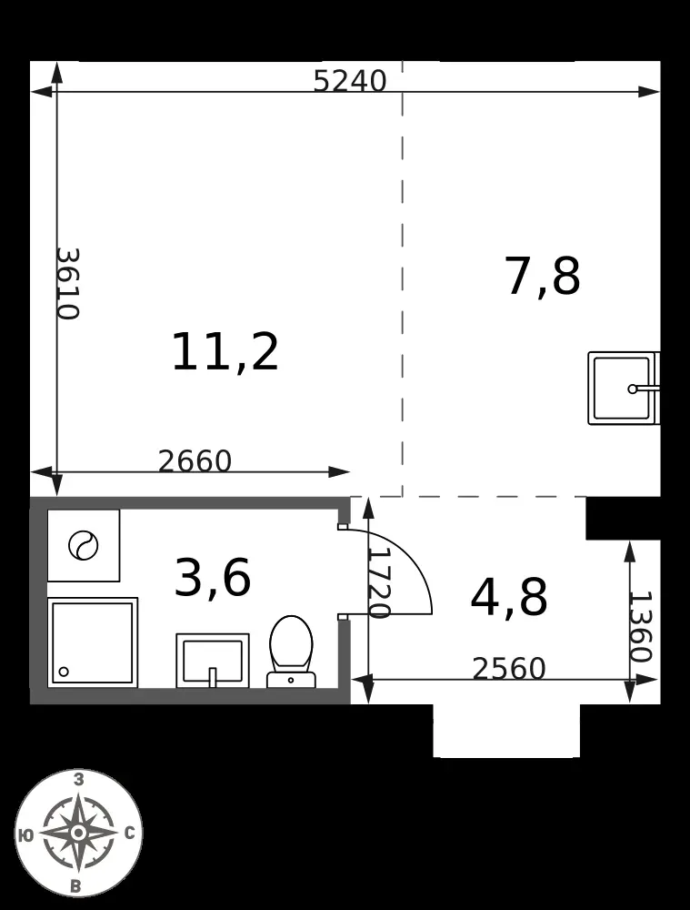Студия, 27,4 м² — 15 522 484 ₽