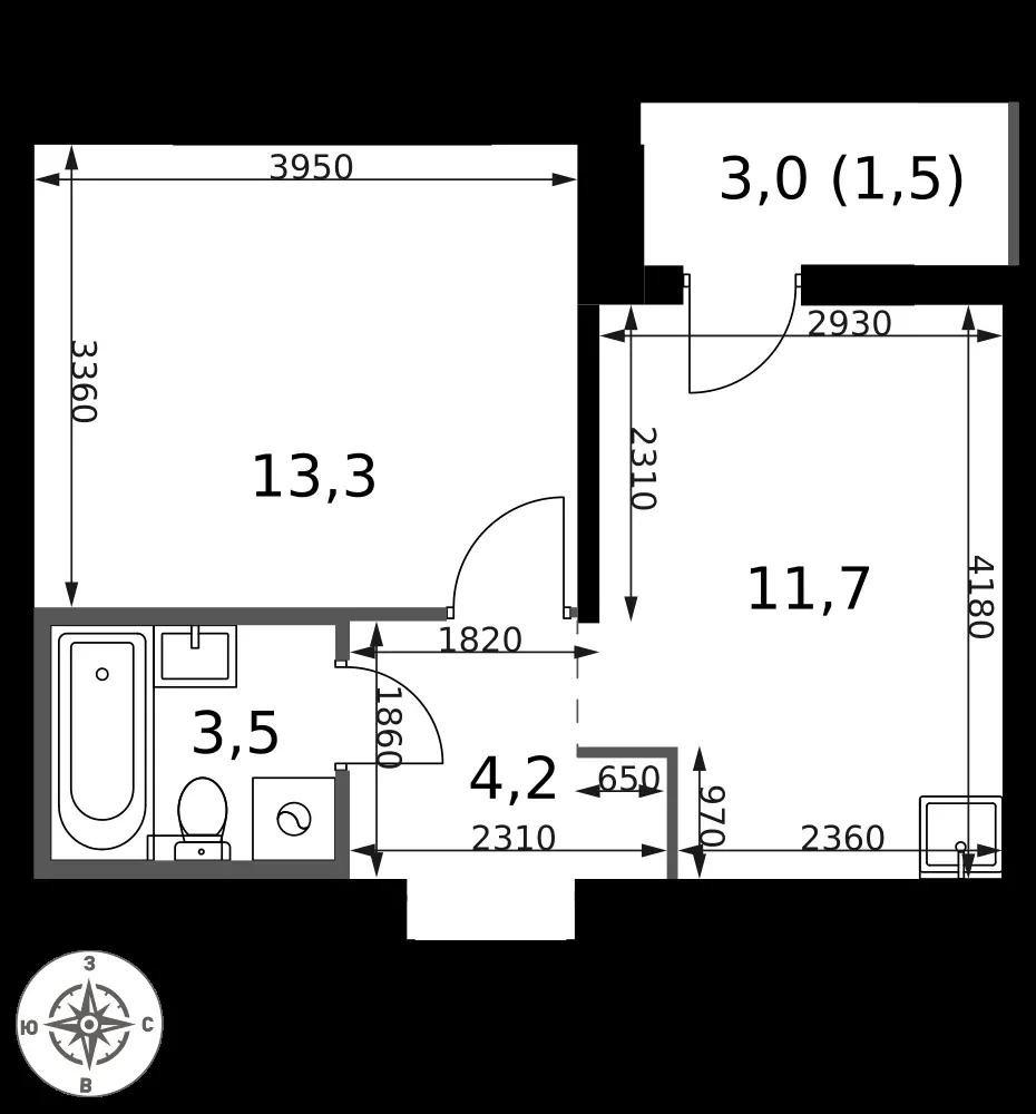 1-комнатная, 34,2 м² — 17 168 742 ₽