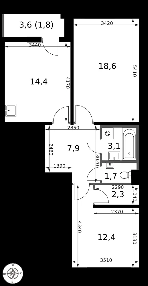 2-комнатная, 62,2 м² — 23 083 664 ₽