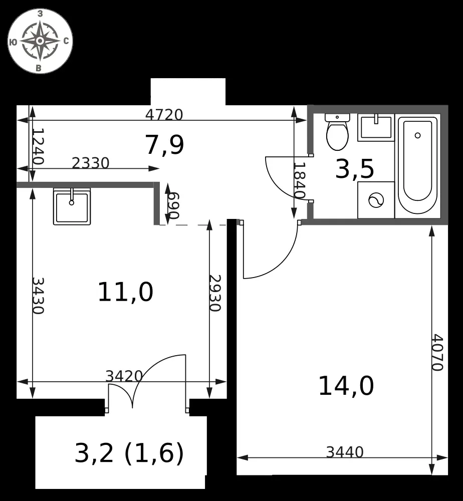 1-комнатная, 38 м² — 17 487 220 ₽