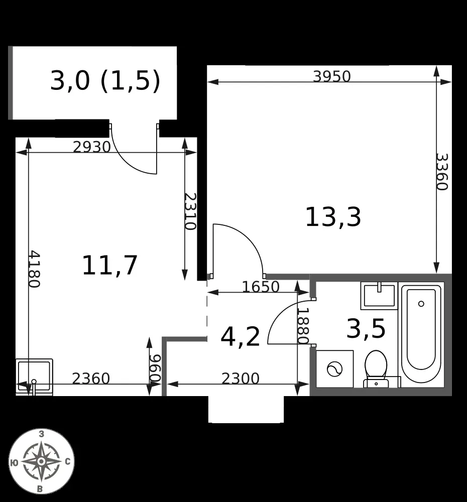 1-комнатная, 34,2 м² — 16 110 594 ₽