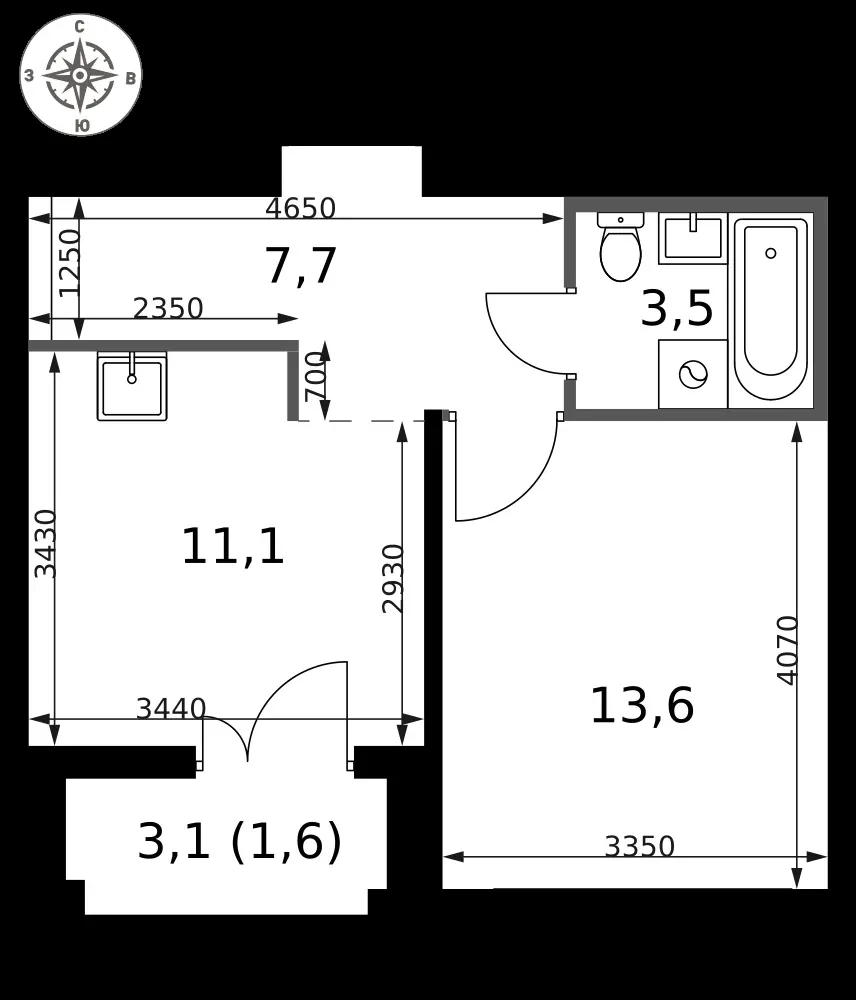 1-комнатная, 37,5 м² — 17 161 500 ₽
