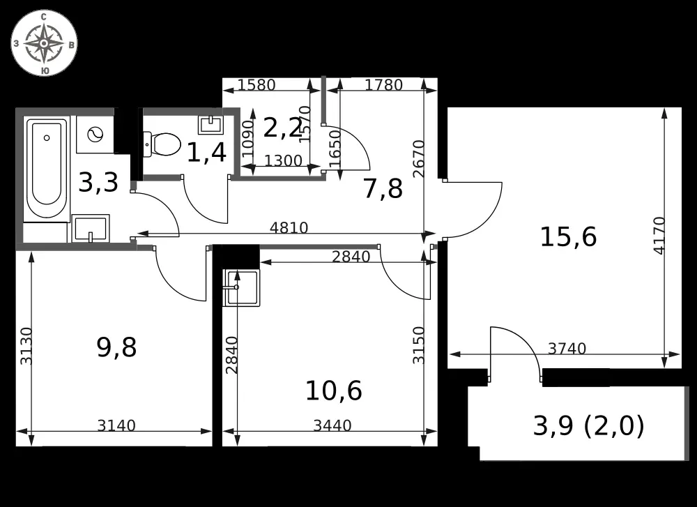 2-комнатная, 52,7 м² — 21 497 384 ₽