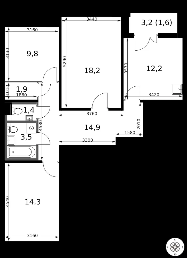 3-комнатная, 77,8 м² — 26 858 427 ₽
