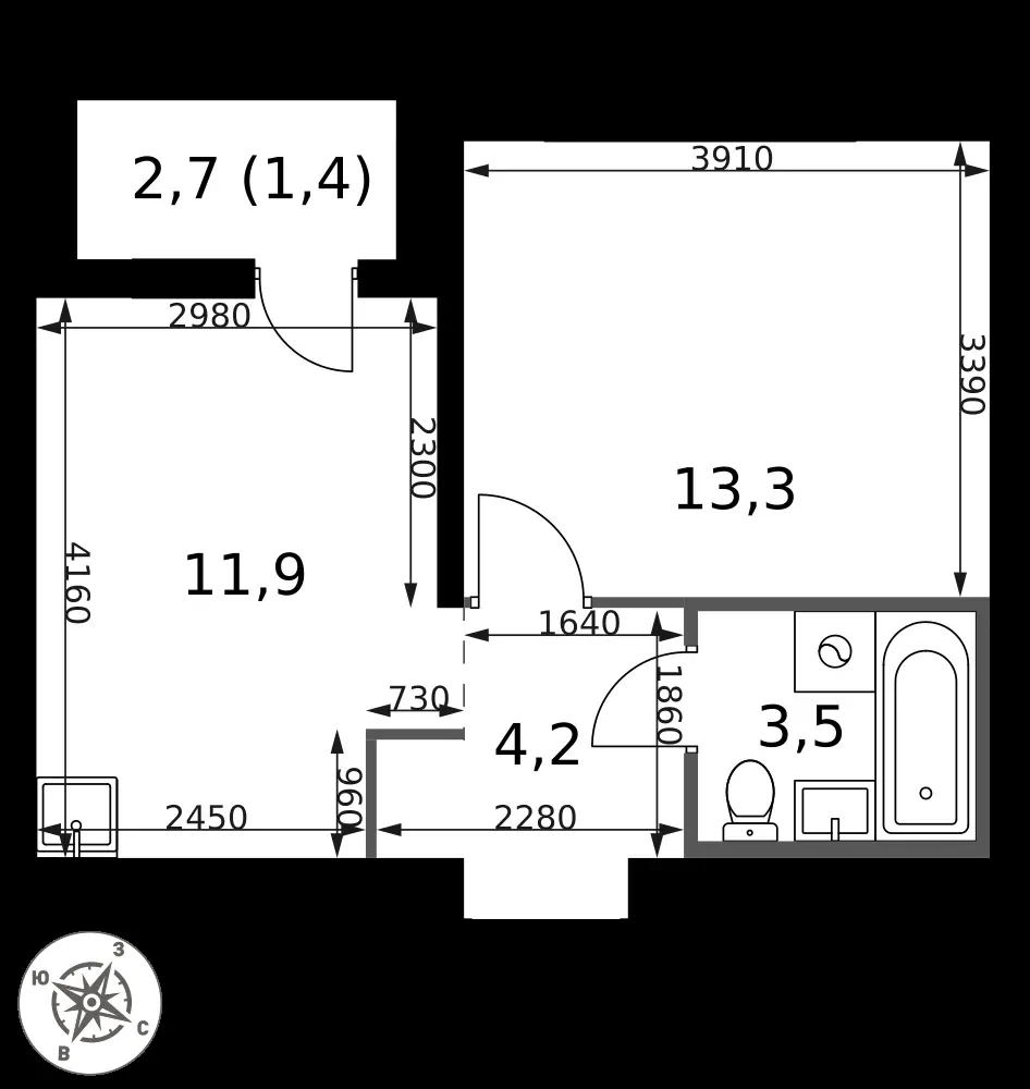1-комнатная, 34,3 м² — 17 081 915 ₽