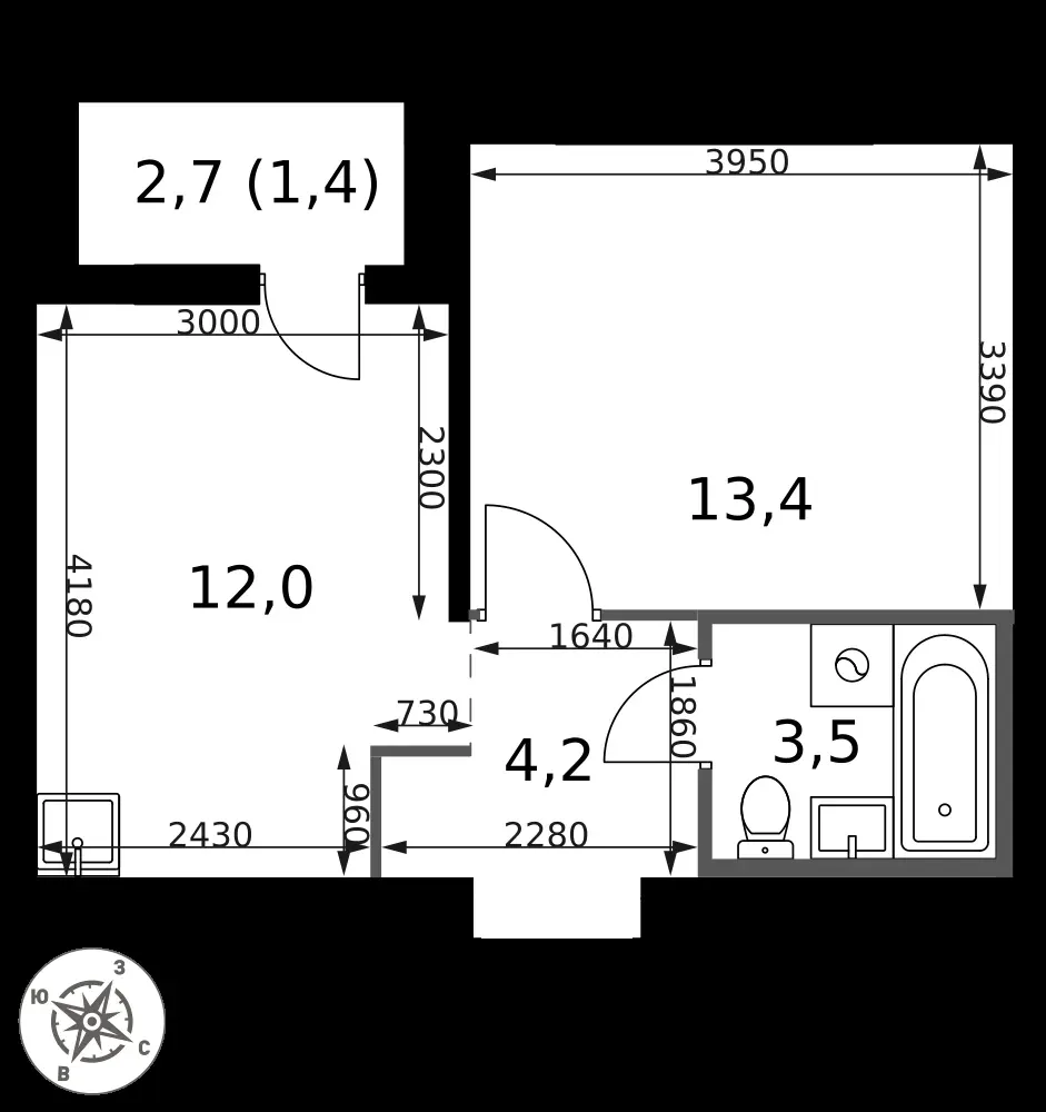 1-комнатная, 34,5 м² — 17 269 493 ₽