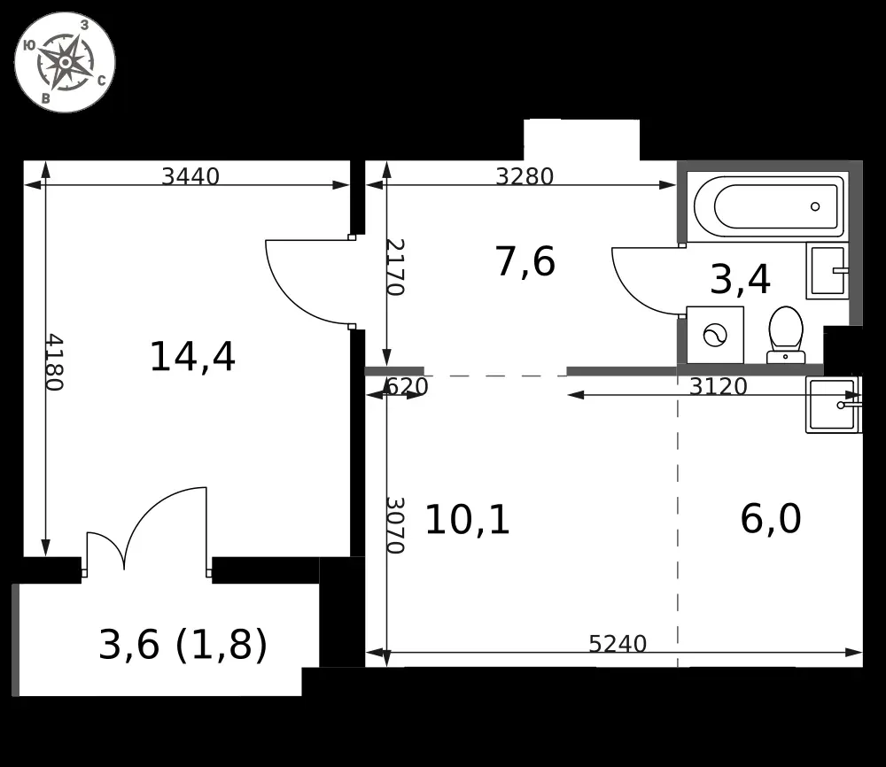 2-комнатная, 43,3 м² — 18 359 200 ₽