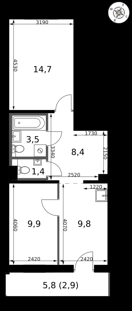 2-комнатная, 50,6 м² — 19 997 120 ₽