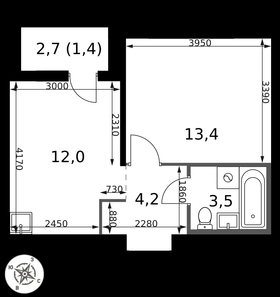 1-комнатная, 34,5 м² — 17 064 218 ₽
