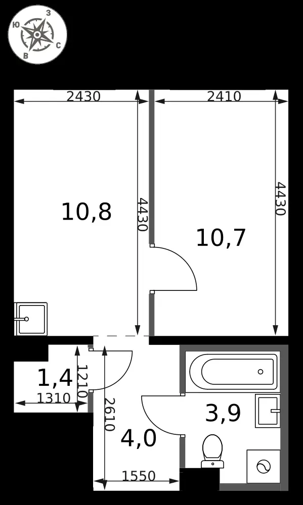 1-комнатная, 30,8 м² — 16 270 870 ₽