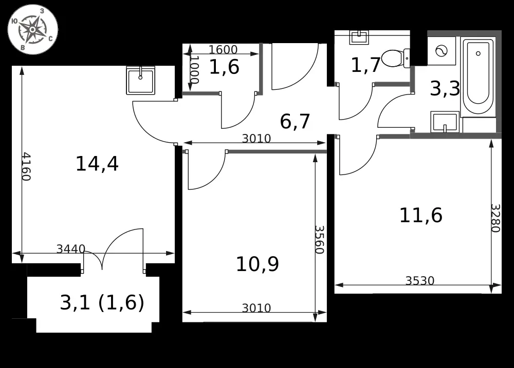 2-комнатная, 51,8 м² — 22 489 488 ₽