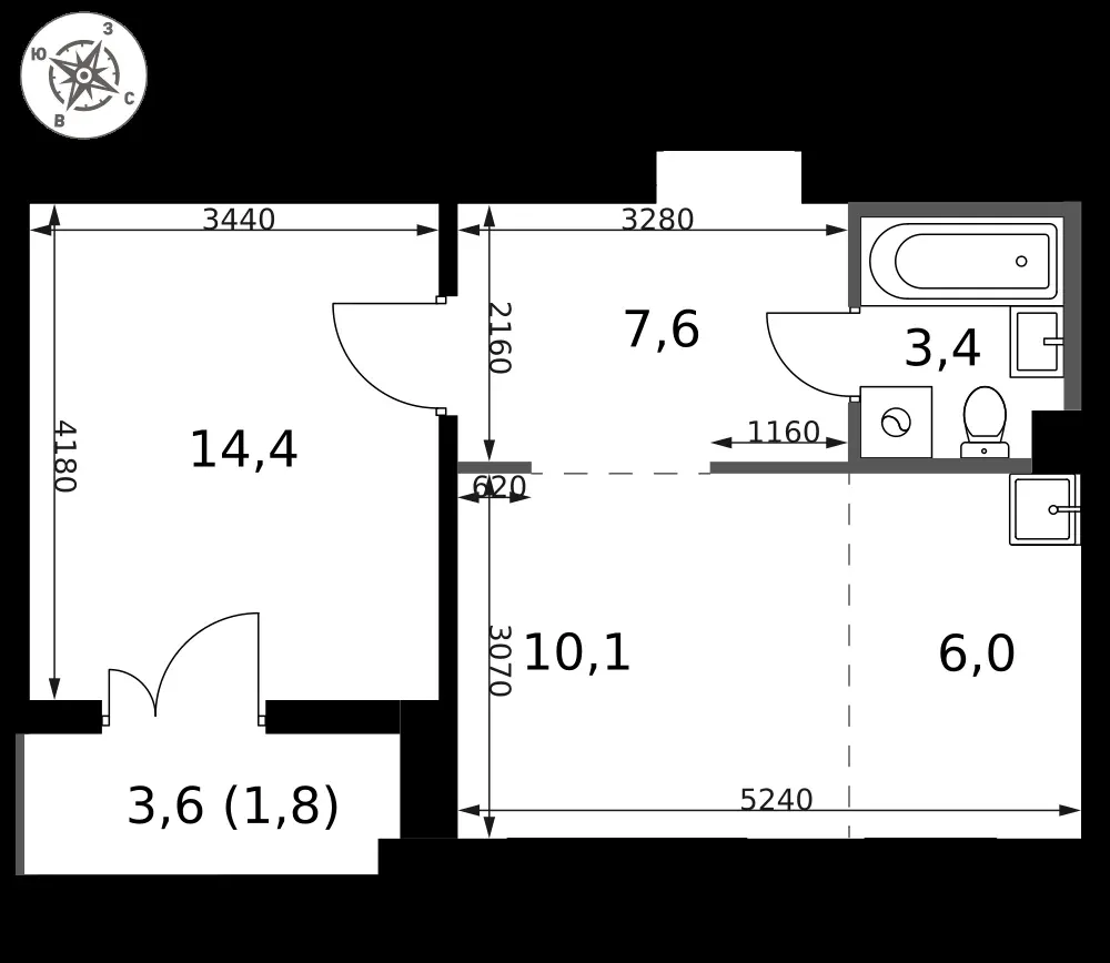 2-комнатная, 43,3 м² — 19 692 840 ₽