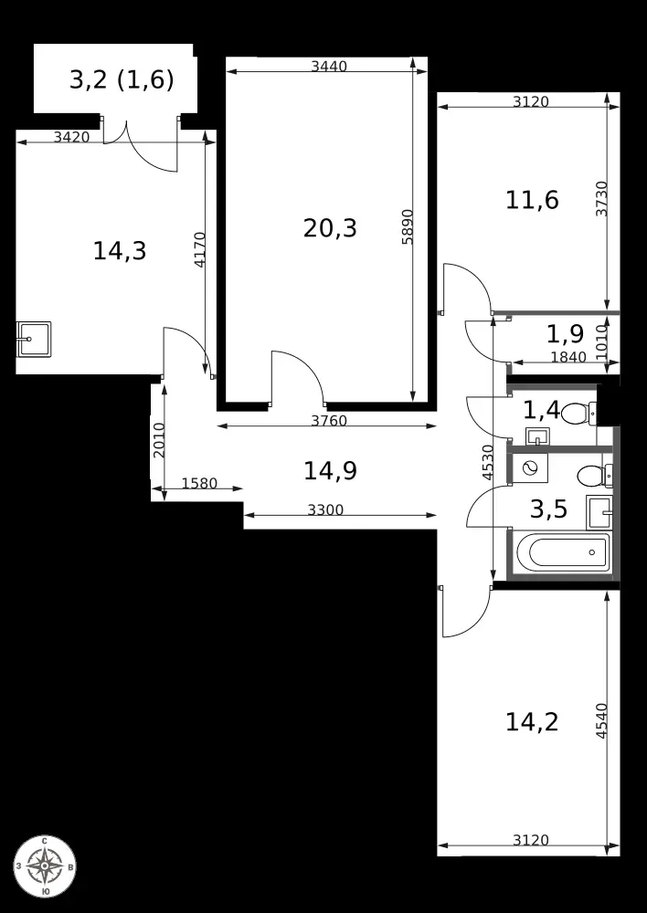3-комнатная, 83,7 м² — 27 355 838 ₽