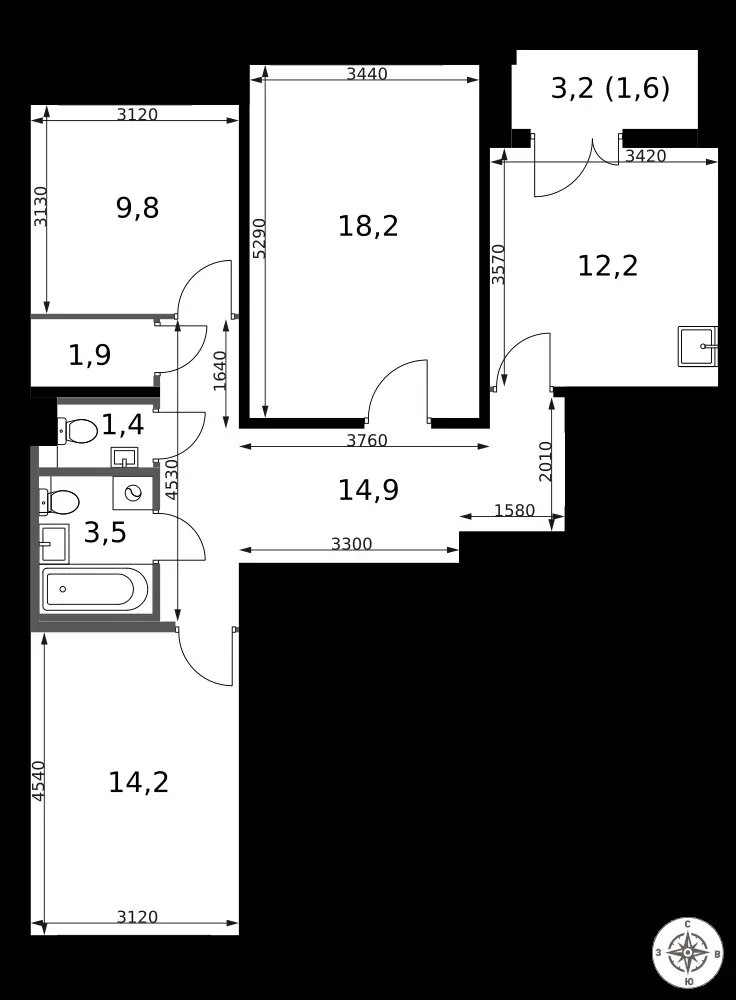 3-комнатная, 77,7 м² — 25 176 043 ₽