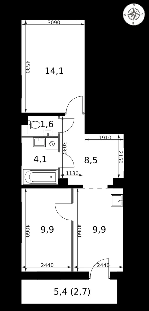 2-комнатная, 50,8 м² — 21 246 592 ₽